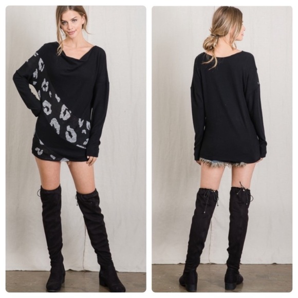 (20)🖤New Diagonal Leopard Print Blocked Bodice Dolman Sleeve Top🖤 - Picture 4 of 10